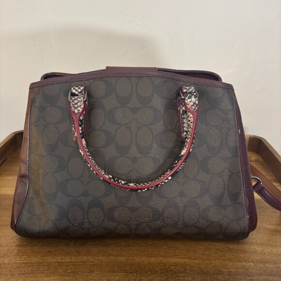 Coach Margot Signature Brown Coated Canvas Snakeskin Crocodile Embossed Satchel - Picture 3 of 11